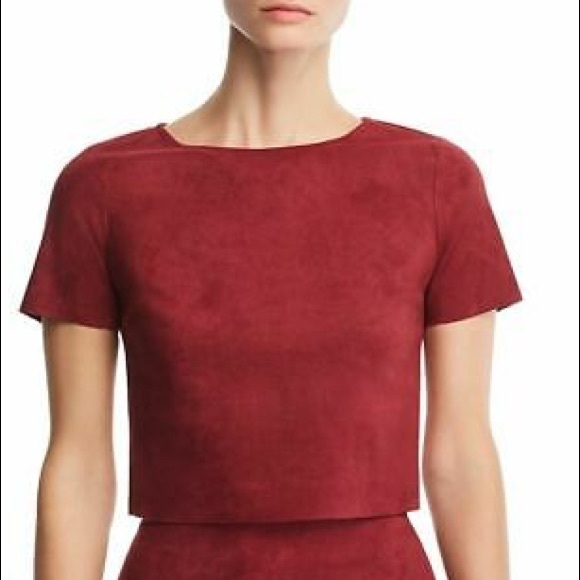 Aqua Maroon Red Suede Cropped Shirt - Picture 1 of 4